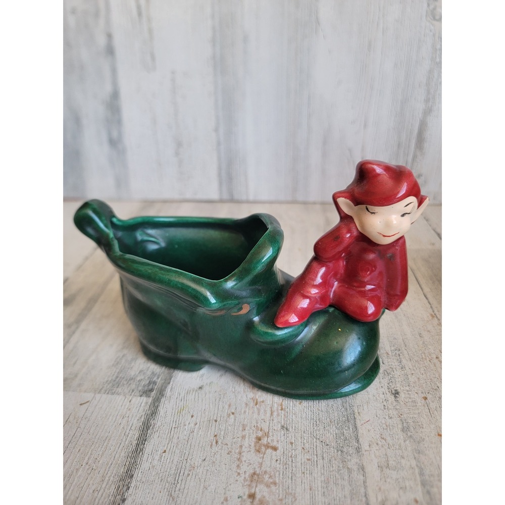 Garden fairy shoe planter pixie elf vintage ceramic unique home figure